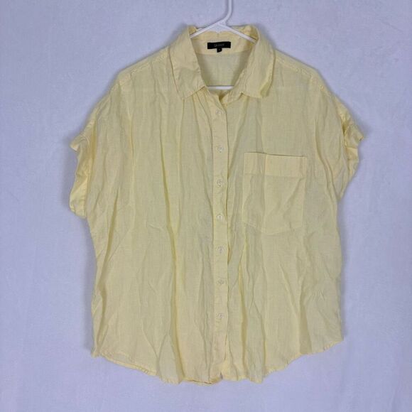 Quince Linen Camp Shirt Soft Yellow Collared Short Sleeve Button Front Top Size - Picture 1 of 11
